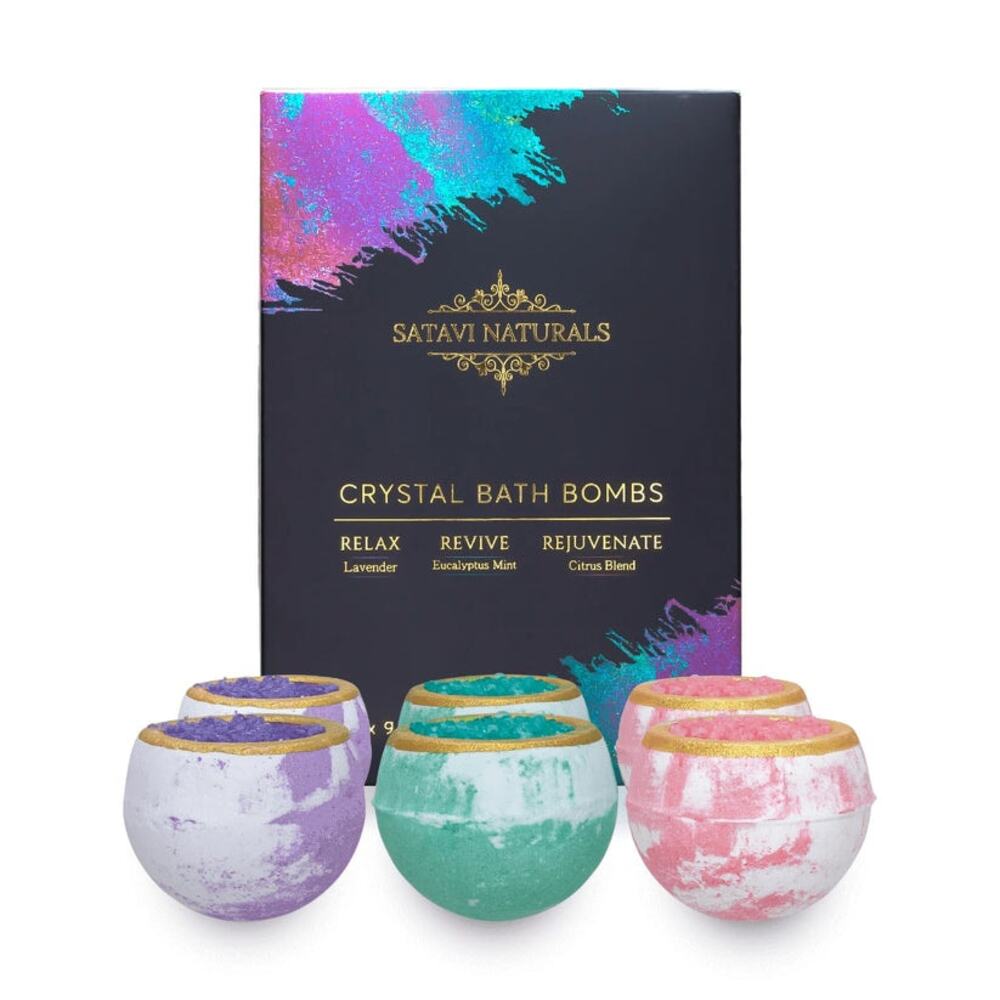 NWT Satavi Naturals Crystal Bath Bombs 6pk Stress Relax Revive Rejuvenation